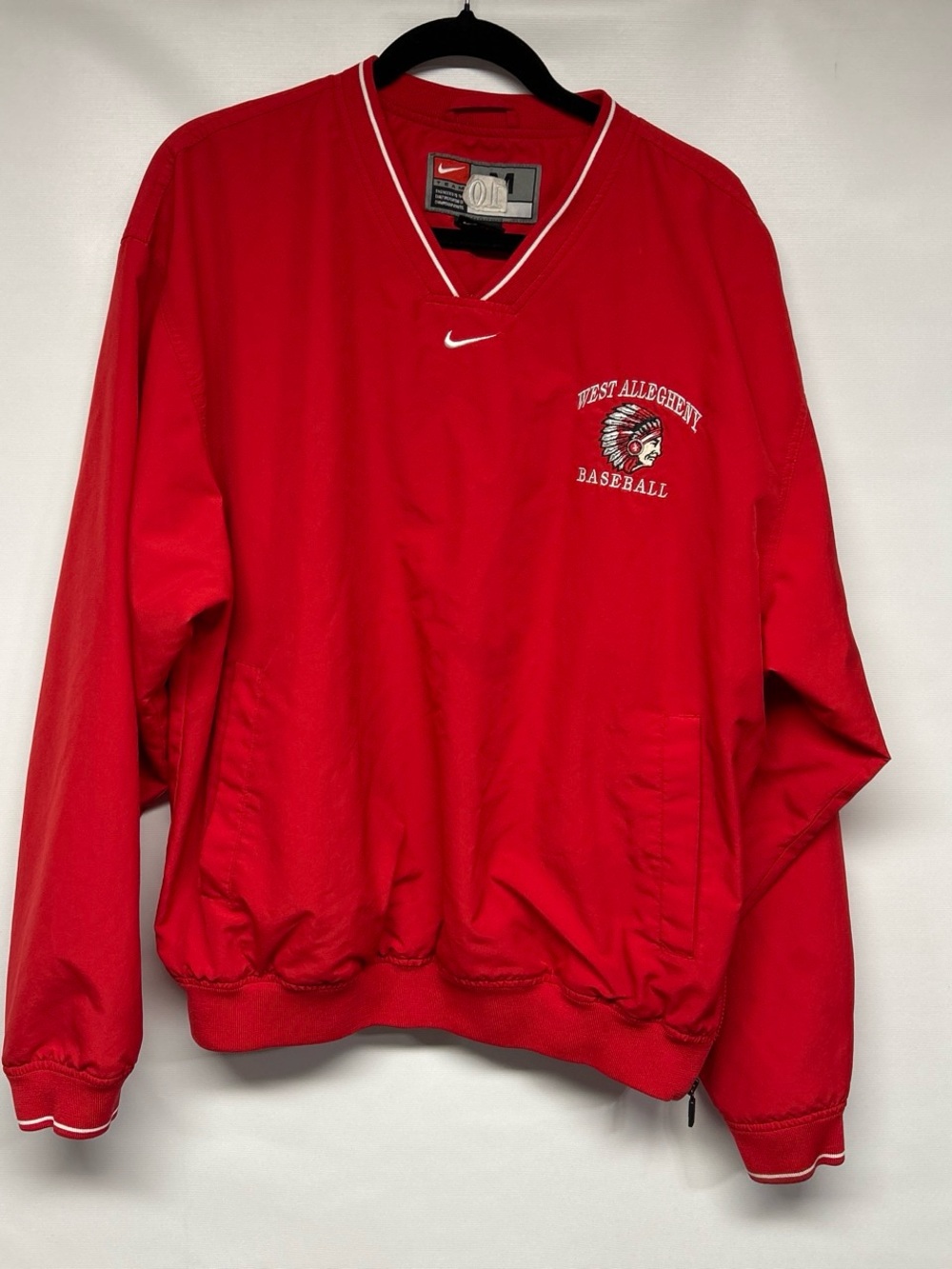 Nike Red V‑Neck Baseball Pullover with White Trim